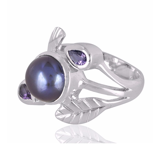 Colour Pearl With Amethyst Gemstone 925 Sterling Silver Ring