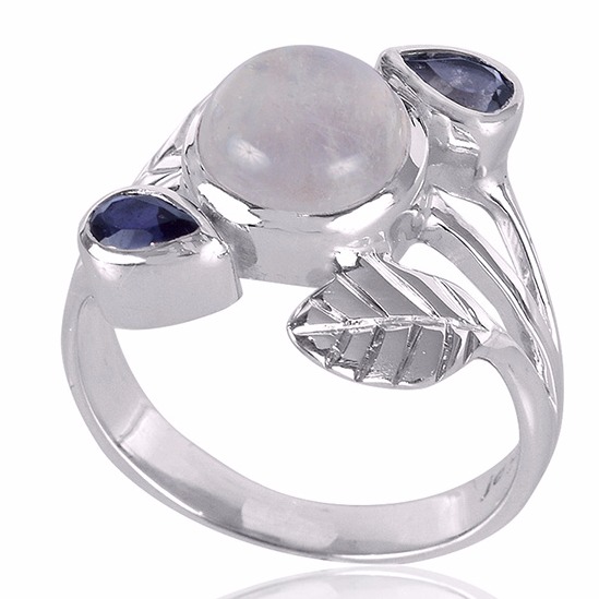 Iolite And Rainbow Moonstone Gemstone 925 Sterling Silver Ring - Image 2