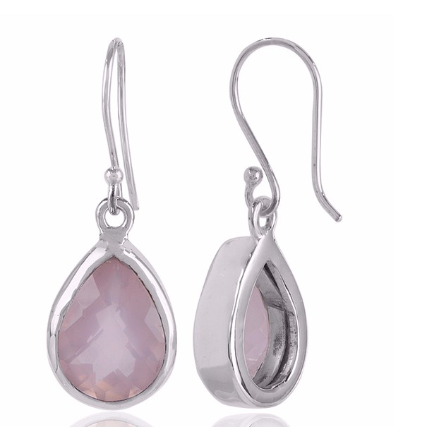 rOSE qUARTZ nATURAL gEMSTONE 925 sTERLING sILVER eARRING - Image 3