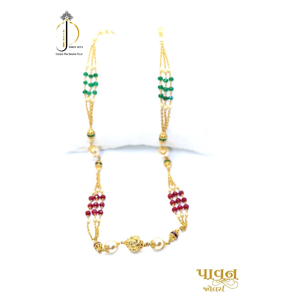 22KT / 916 Gold 3 line green & pink colour stone with moti for Ladies CHG0315
