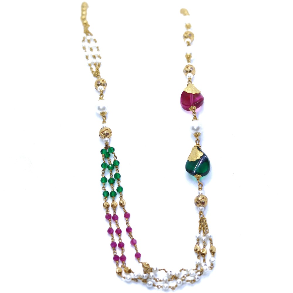 22KT / 916 Gold Colour stone with white moti mala For Ladies CHG0311