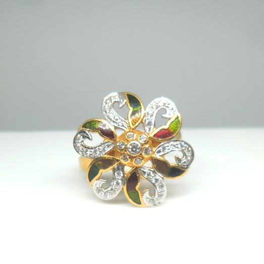 22KT / 916 Gold Flower shape CZ Ring For Ladies LRG0050