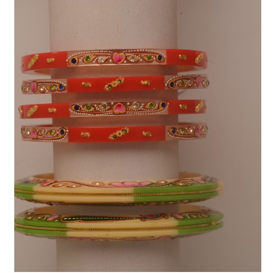 22KT Gold Indian Red & Green Colored Glass Chudi