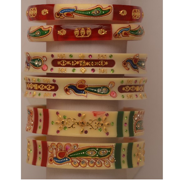 22KT Gold Set Of 3 Colorful Peacock Design Plastic Bangles