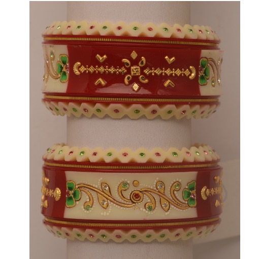 916 Gold Handmade Maroon Work Plastic Bangles