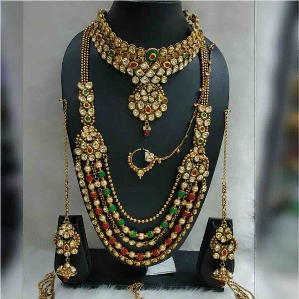 Kundan Vertical Antique Necklace Set