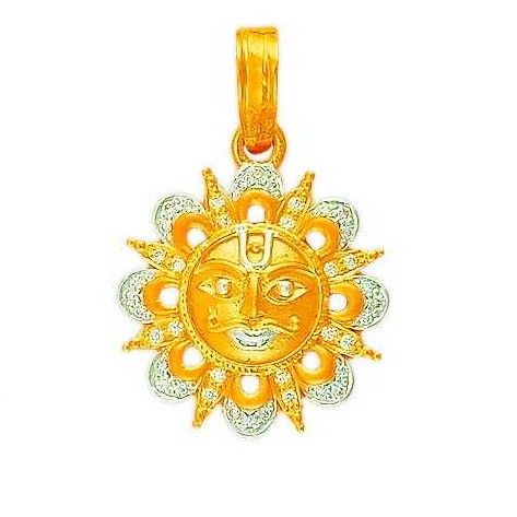 22K/916 Gold CZ Surya Dev Pendent