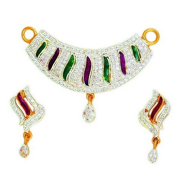 22KT Colorful Gold Attractive CZ Mangalsutra Pendant Set