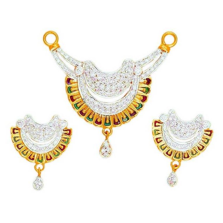 22KT Colorful Gold CZ Fancy Mangalsutra Pendant