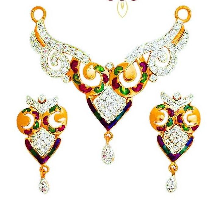 916 Gold CZ Fancy Colorful Mangalsutra Pendant Set