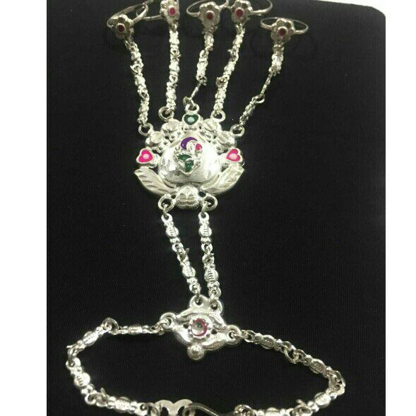 Modern Silver Meenakari Hath Phool