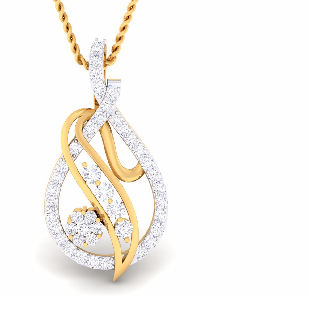 18KT Fancy Gold Ladies CZ Diamond Pendant set