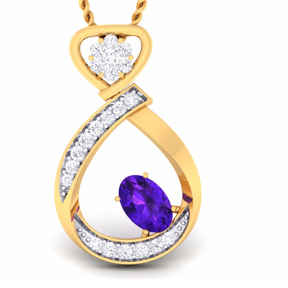 18KT Gold Ladies V-Prong CZ Diamond Pendant set