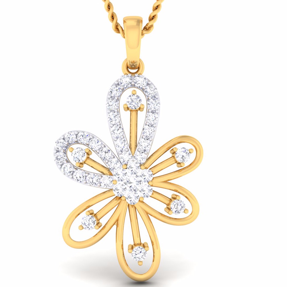 18KT Ladies Flower Shaped CZ Diamond Pendent set