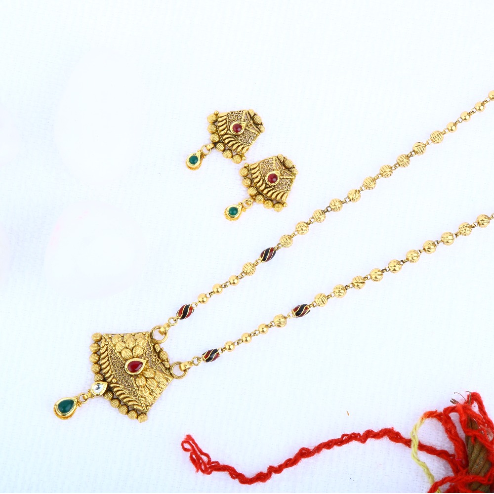 916 Gold Jadtar Pendant Set DKG - 0040