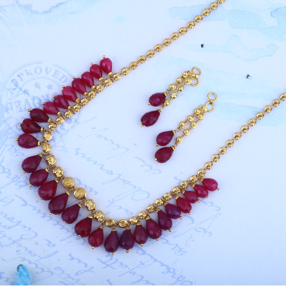 916 Gold Pink Ruby Jewellery Set BRG - 0039