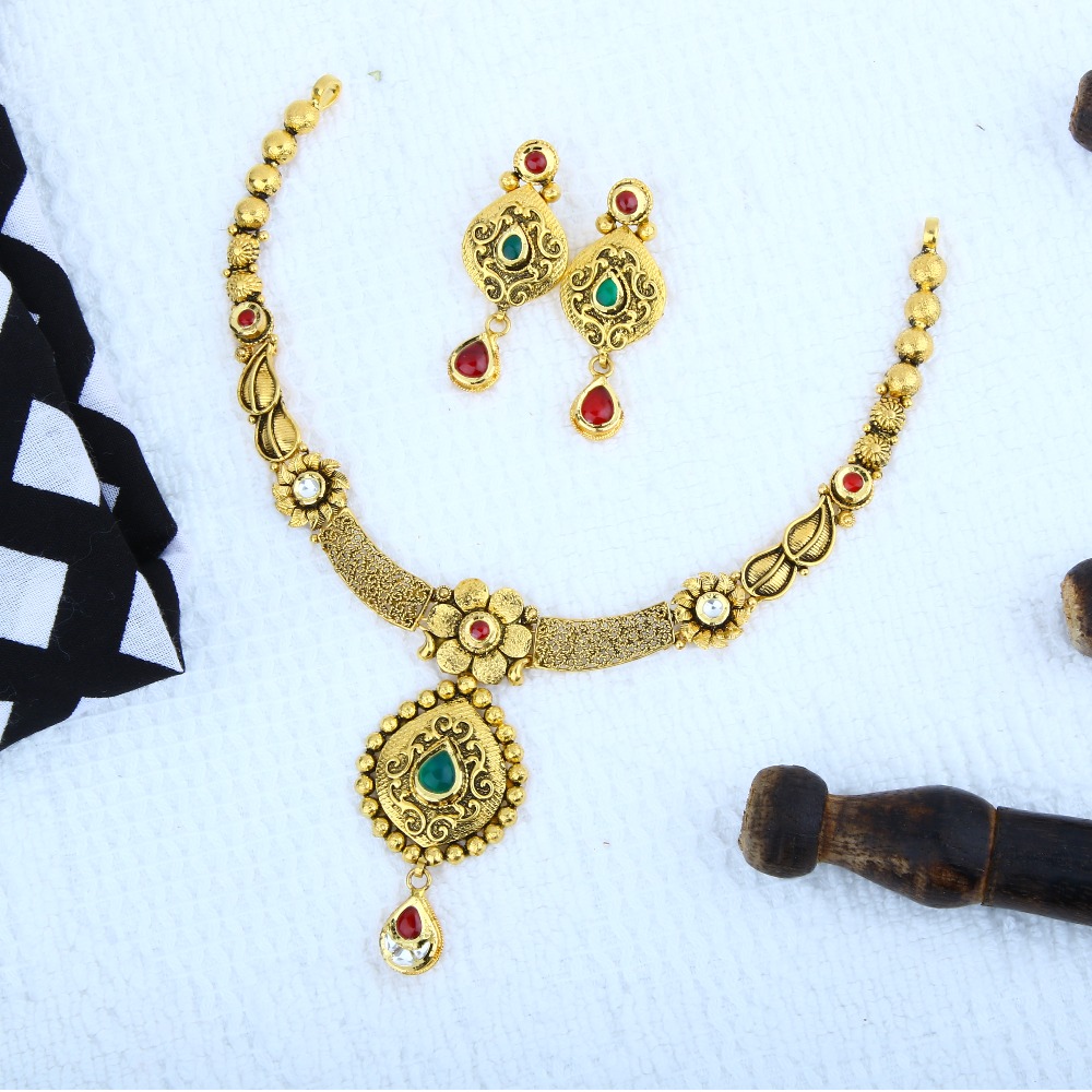 916 Gold Antique Necklace Set STG-0083