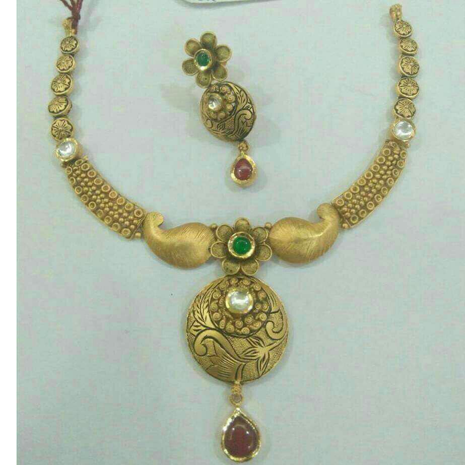 916KT Antique Gold Ladies Jadtar Bridal Necklace Set