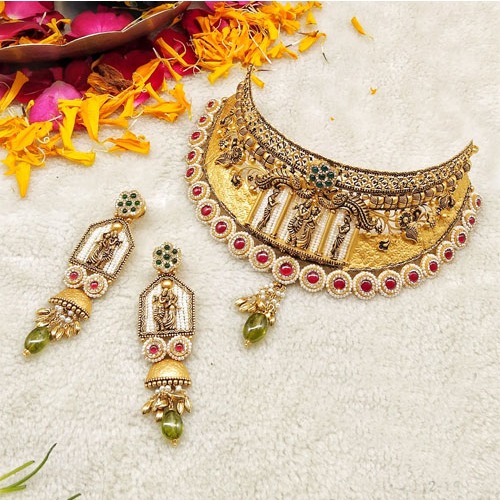 22k gold antique radhakrishna design necklace set