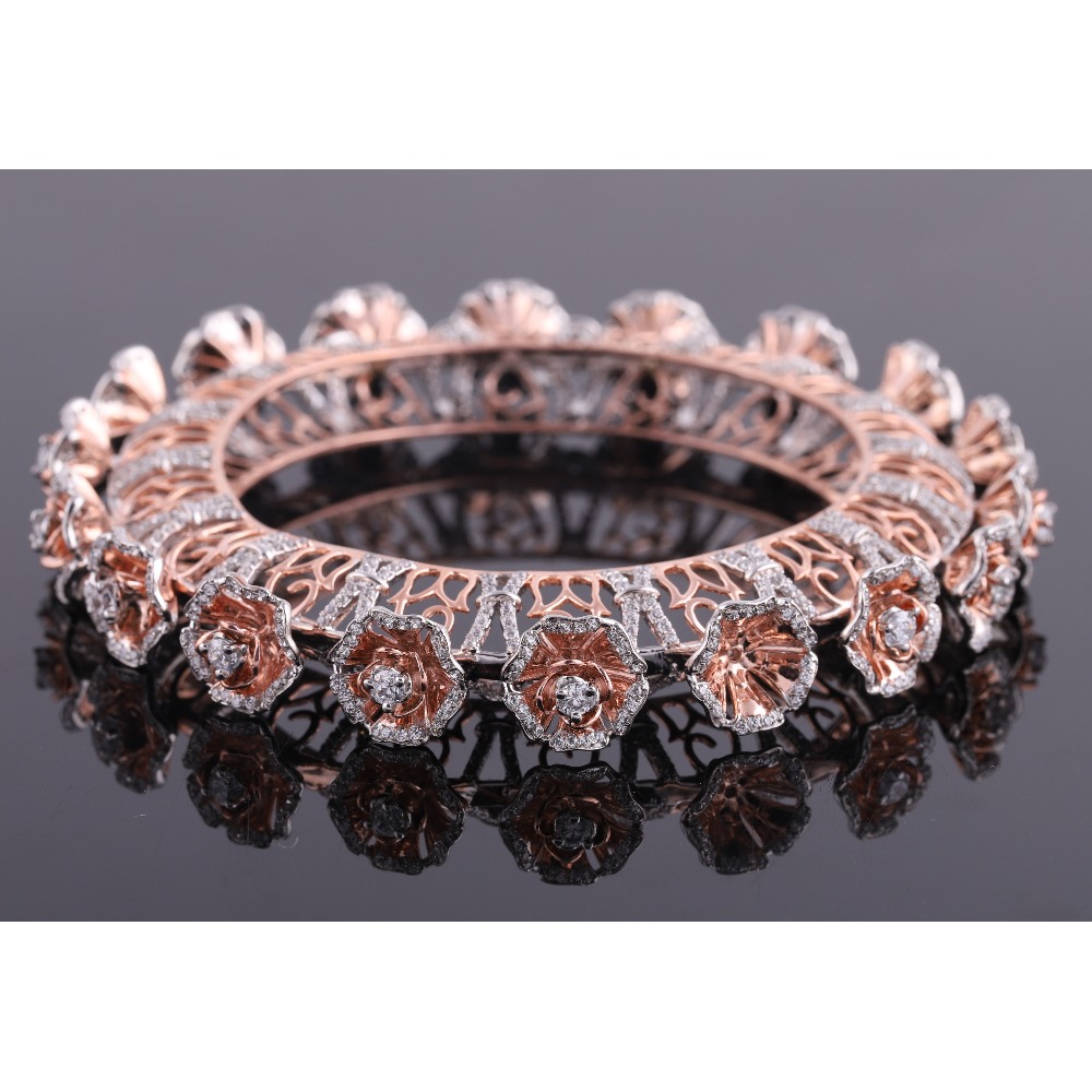 18kt rose gold flower shaped diamond fancy bangle