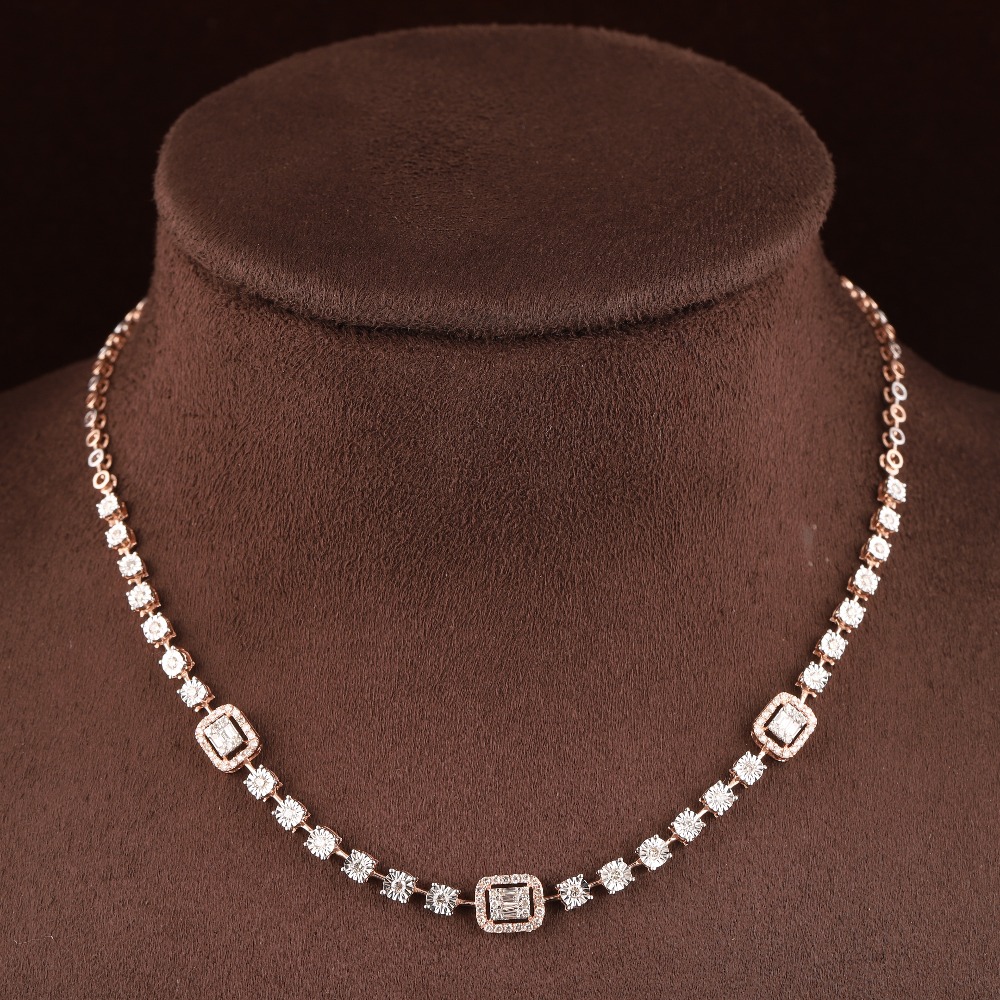 18kt rose gold designer diamond necklace