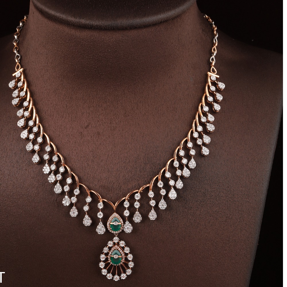 18kt rose gold drop shaped designer diamond necklace