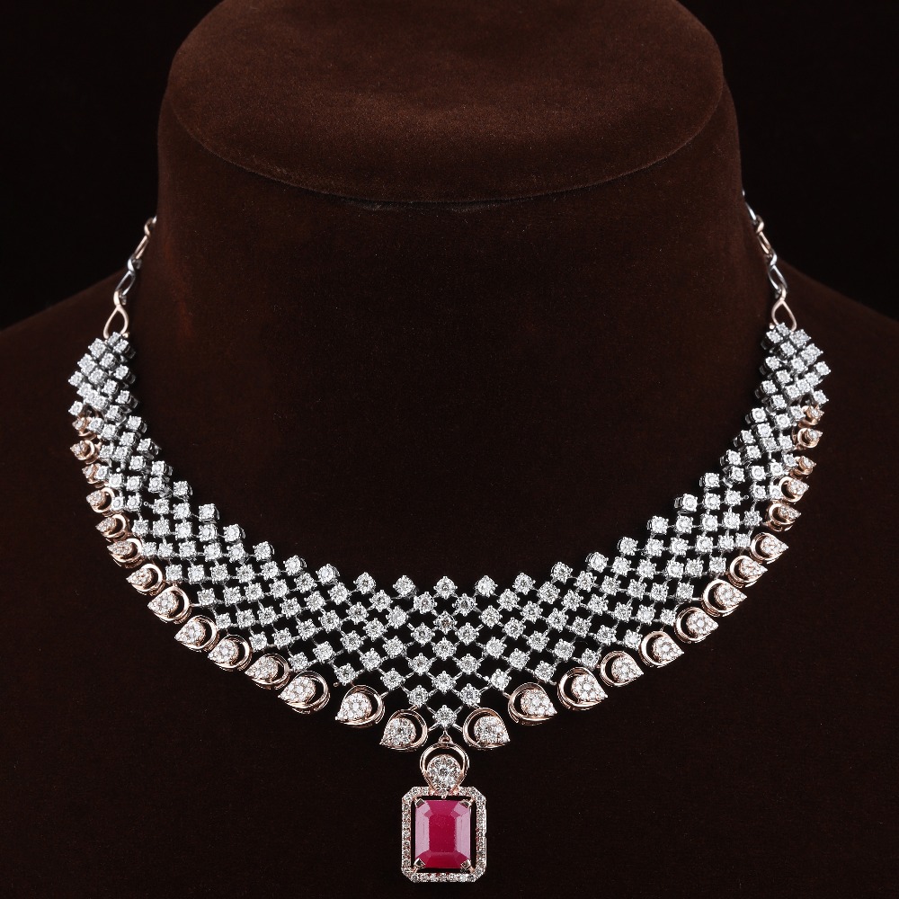 18kt rose gold designer diamond necklace