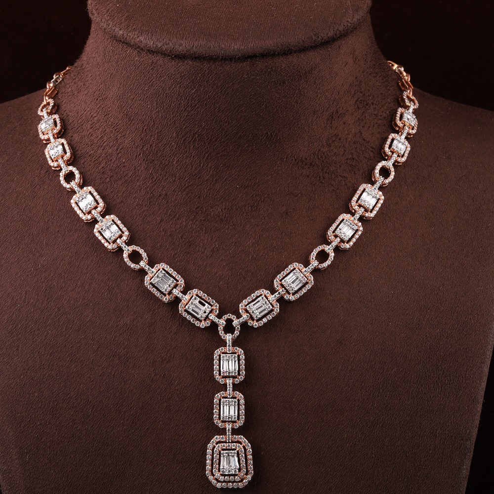 18kt rose gold designer diamond necklace