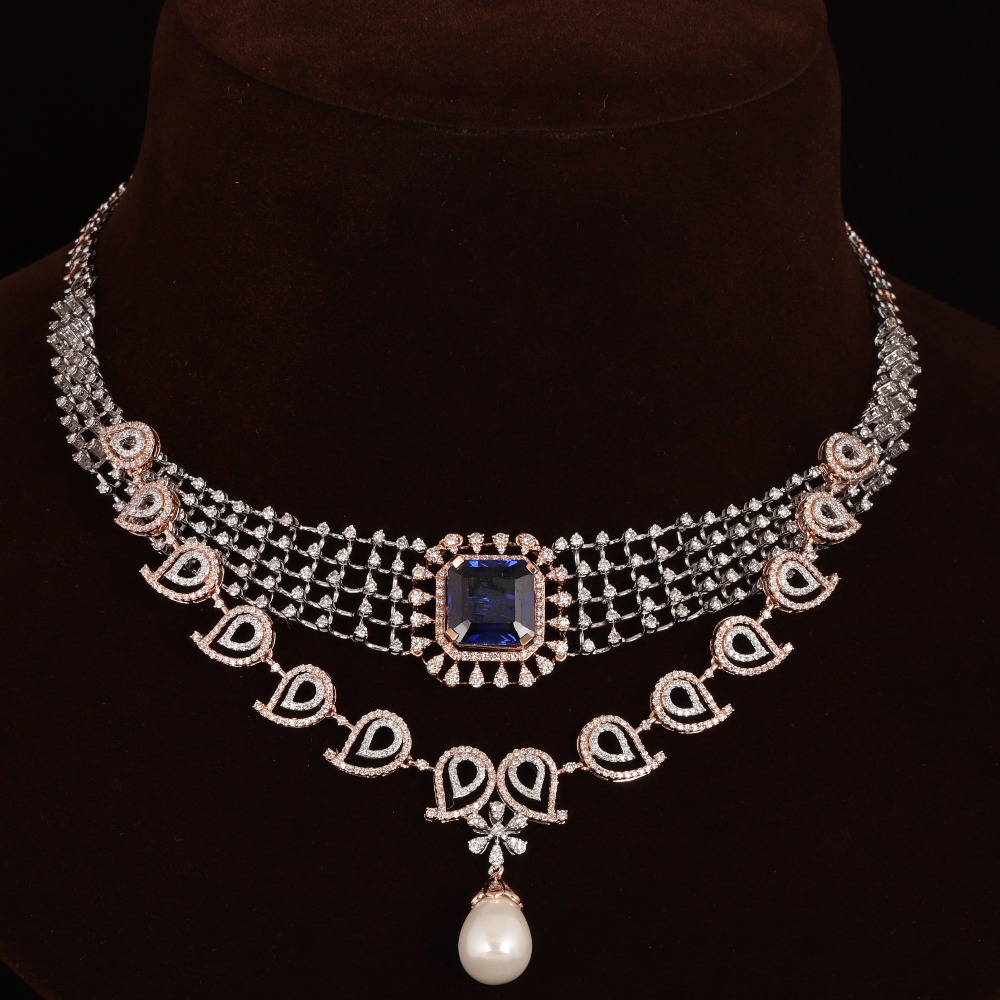 18kt rose gold designer diamond fancy necklace