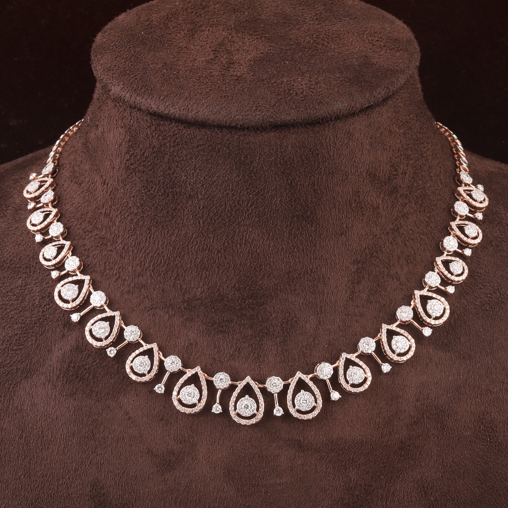18kt rose gold drop shaped designer diamond necklace
