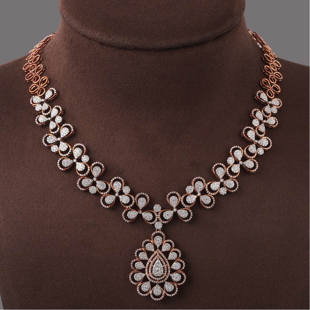 18kt rose gold designer diamond fancy  necklace