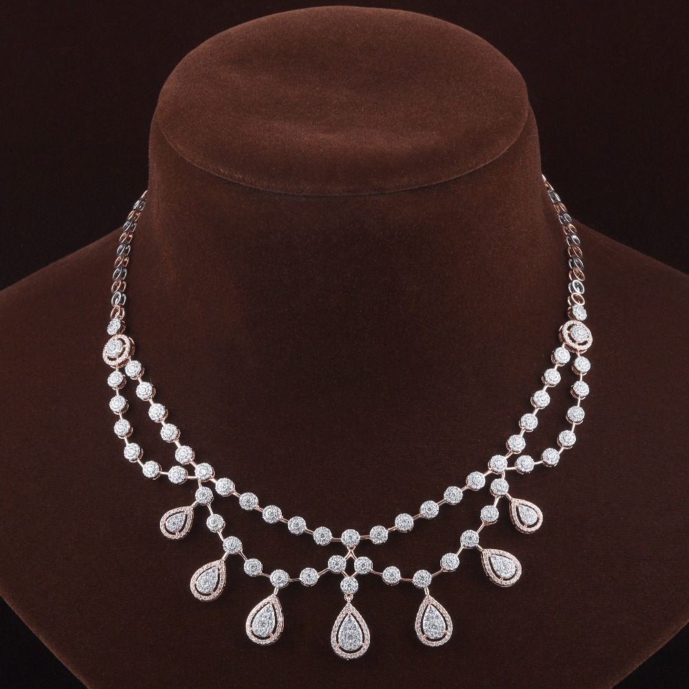 18kt rose gold drop shaped diamond necklace