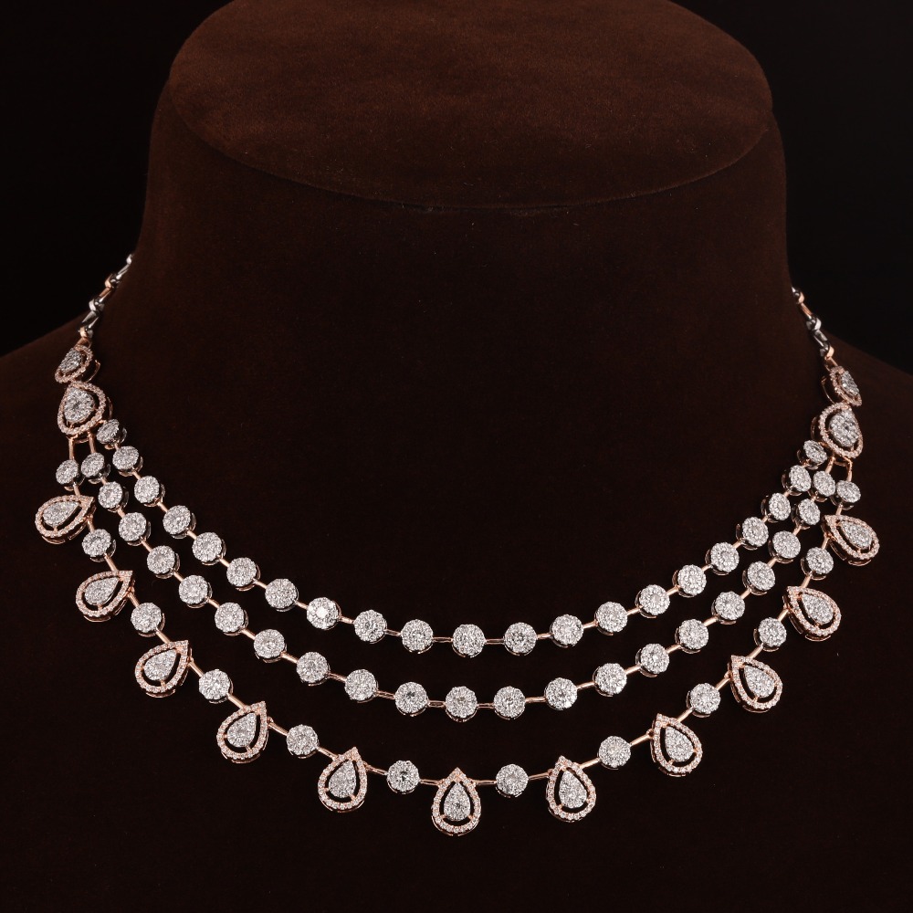 18kt rose gold designer diamond fancy necklace