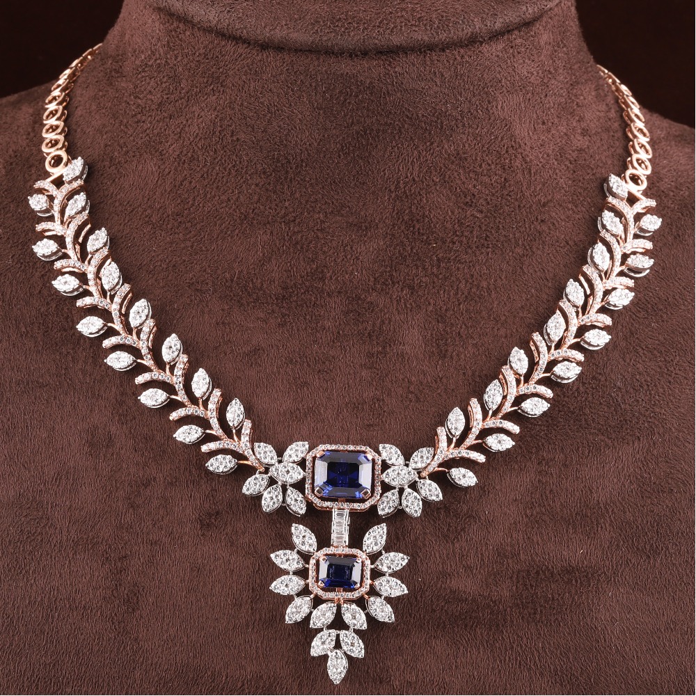 18kt rose gold pan shaped diamond necklace