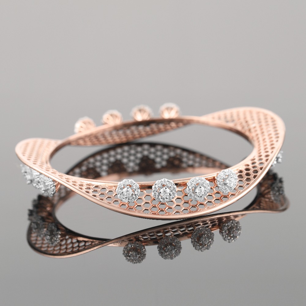 18kt rose gold designer diamond fancy bangle