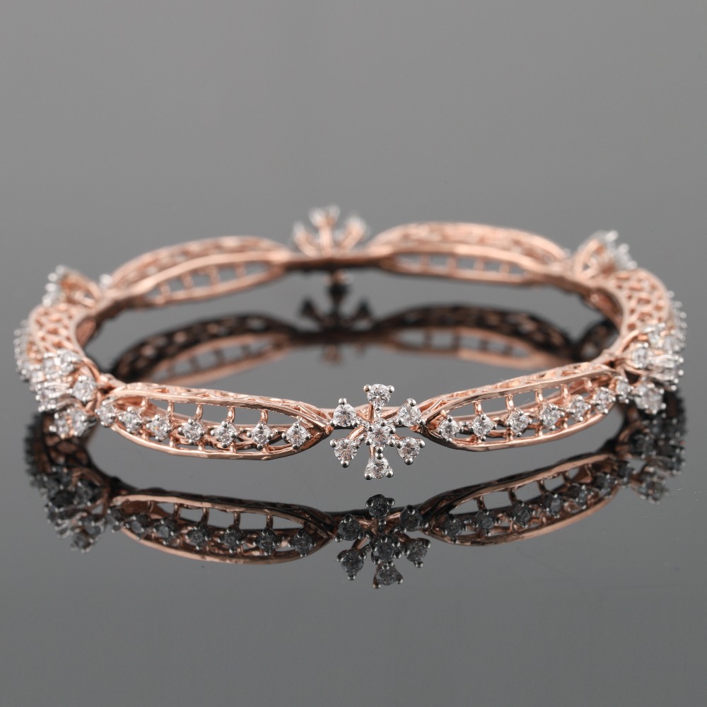 18kt rose gold designer diamond fancy bangle