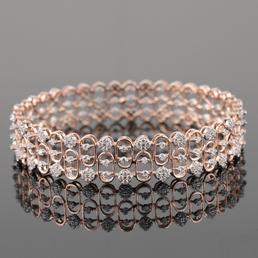 18kt rose gold designer diamond fancy bangle