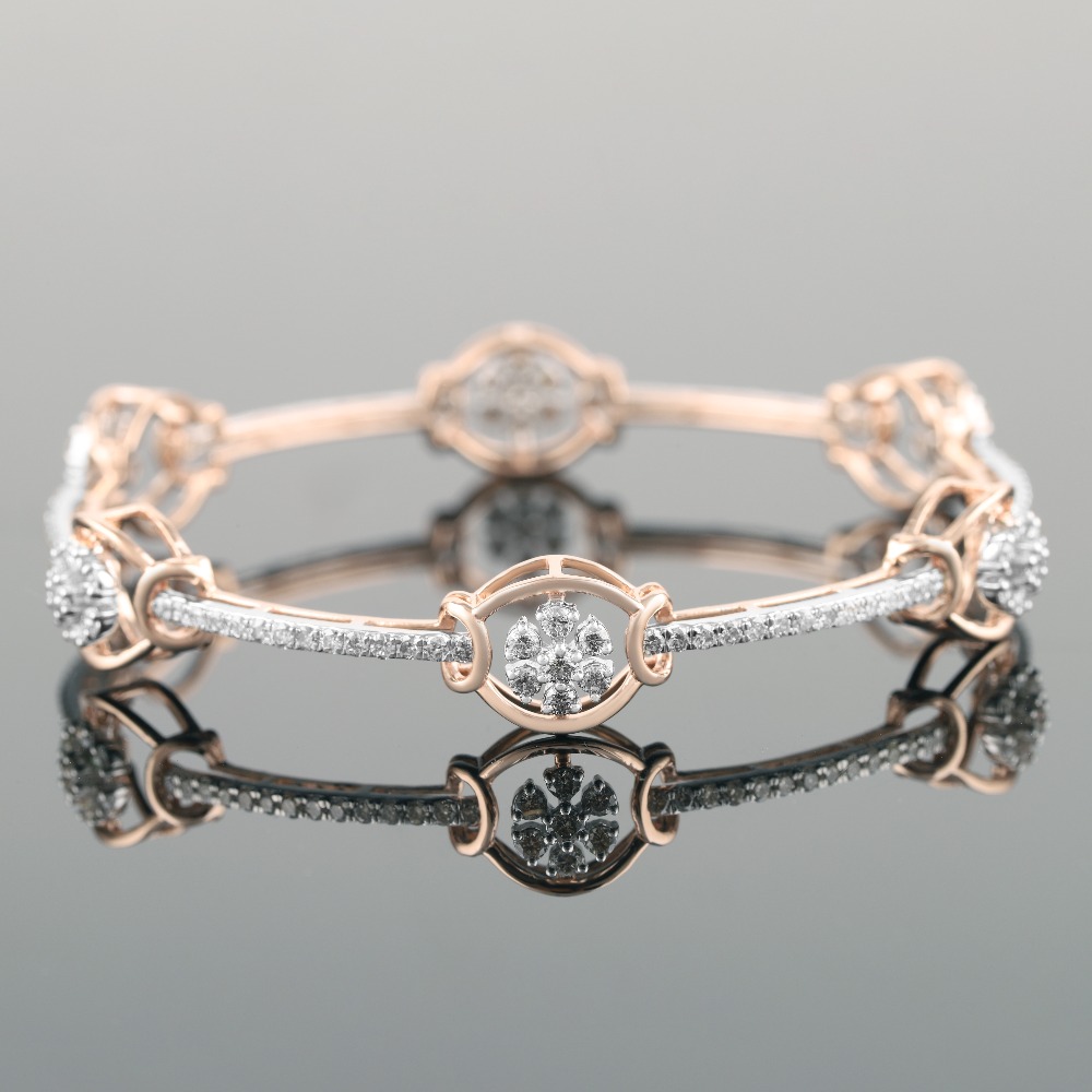 18kt rose gold designer diamond fancy bangle