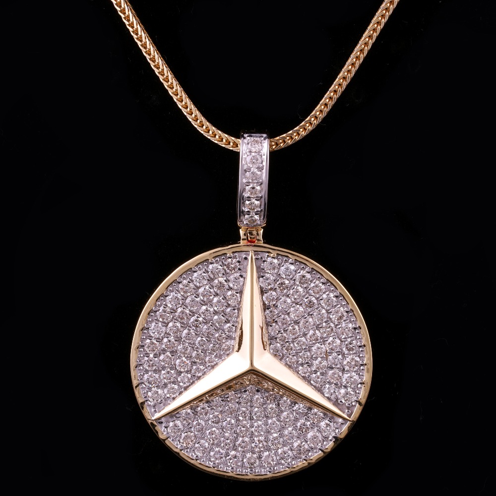 18kt mercedes shaped designer diamond pendant