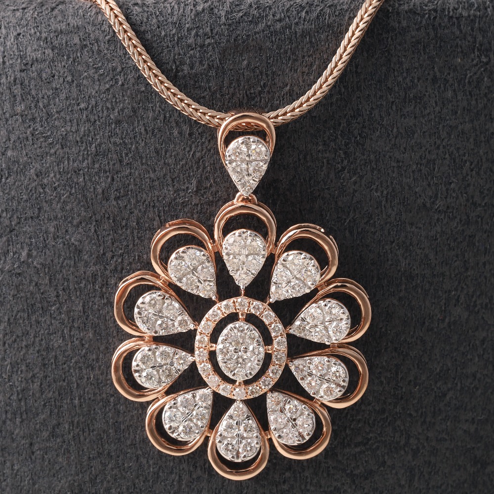 18kt rose gold flower shaped diamond pendant