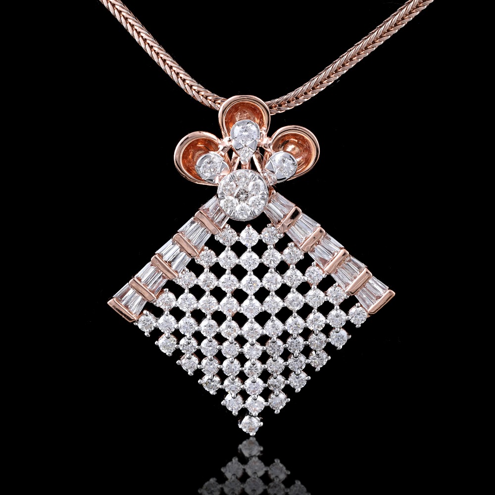18kt rose gold designer diamond pendant