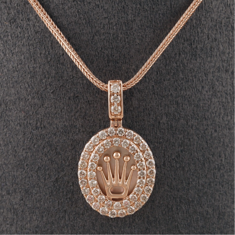 18kt rolex shaped rose gold  diamond pendant