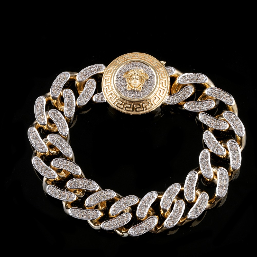 18kt yellow gold shining diamond men's bracelet