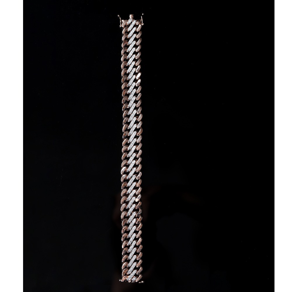 18kt dual white & rose gold shining chain diamond men's bracelet