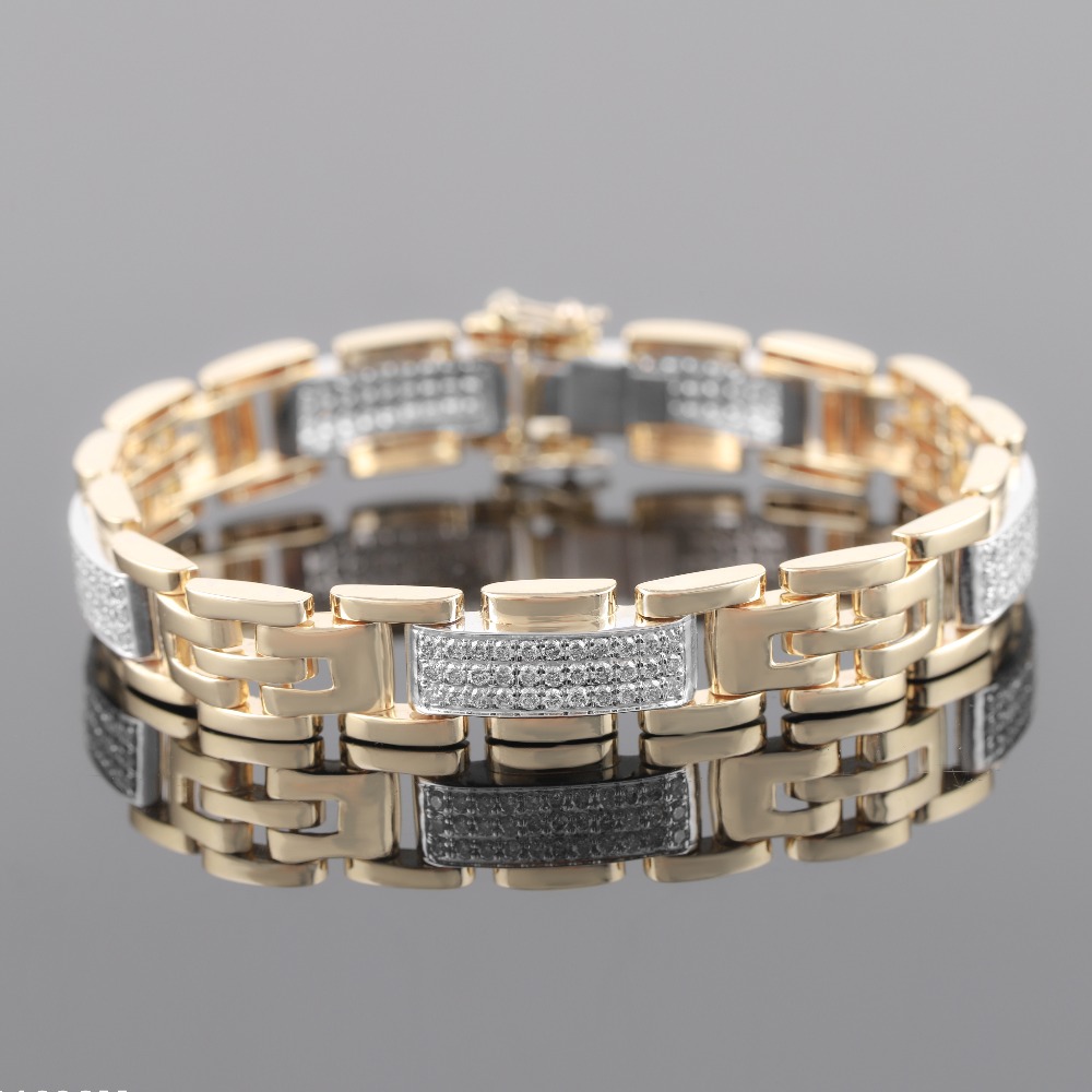 18kt yellow gold square shaped shine diamond men's bracelet