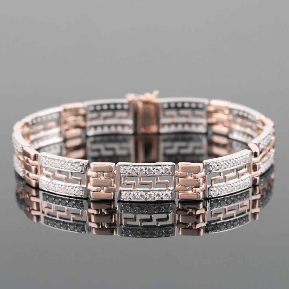 18kt dual white & rose gold fancy diamond men's bracelet