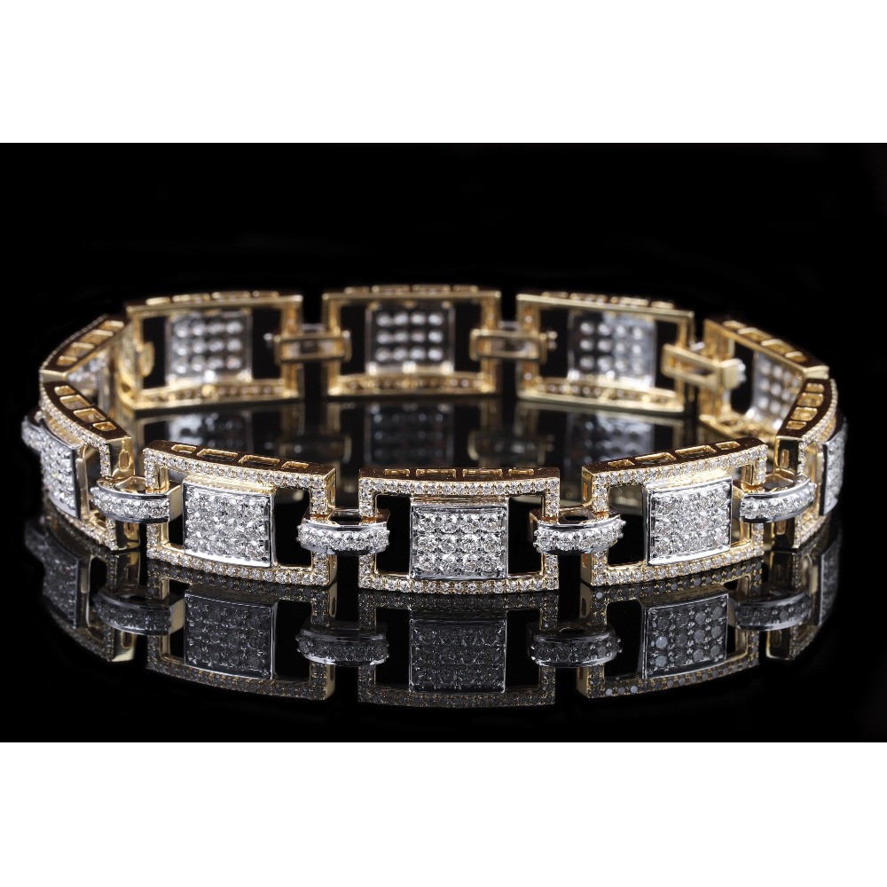 18kt yellow gold square shaped diamond men's bracelet