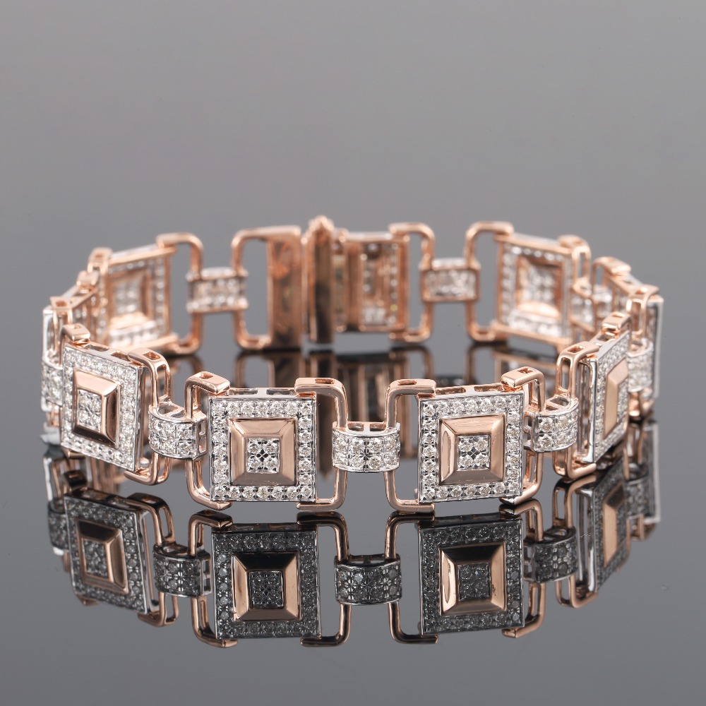 18kt rose gold square shaped diamond men's bracelet