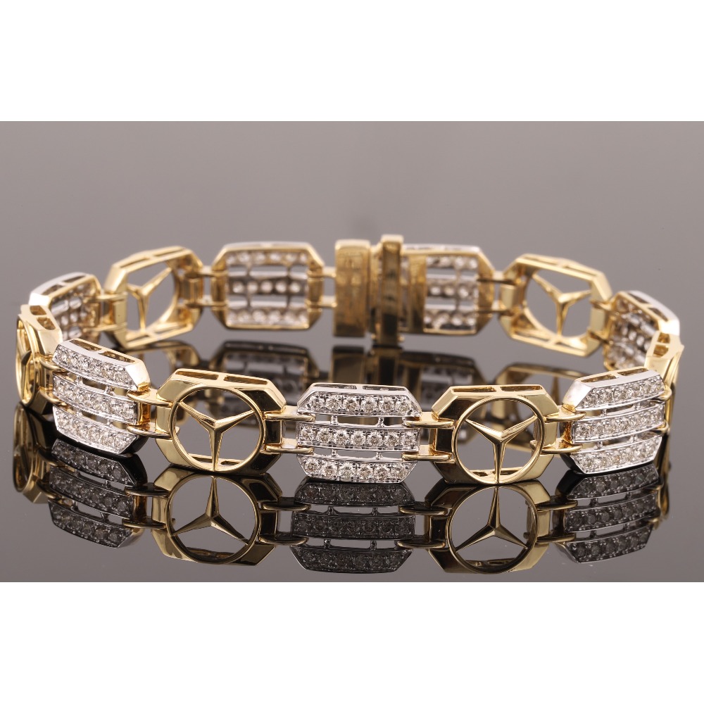 18kt mercedes shaped diamond men's bracelet
