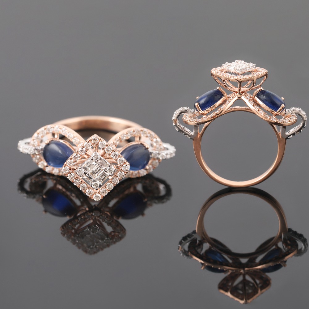 18kt designer diamond unique colour stone rings